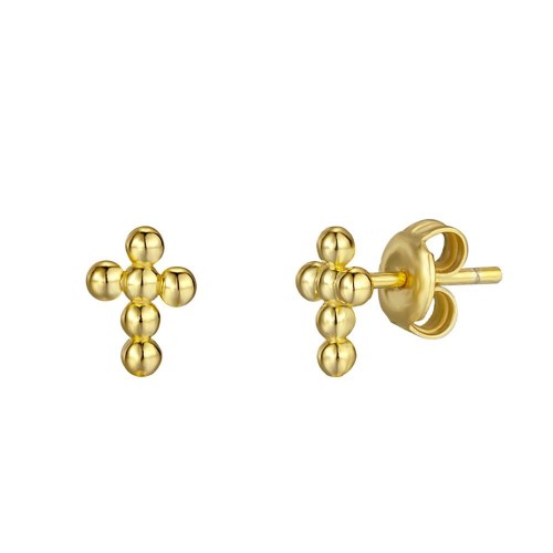 Cross with mini balls stud earrings