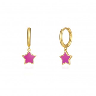 Strong pink star hoop earrings