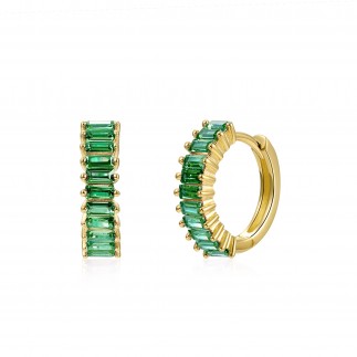 Green baguette hoop earrings