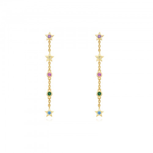 Multicolor zircons chain hoop earrings