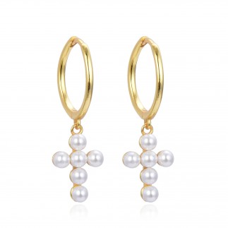 Pearls cross hoop earrings