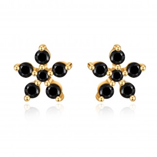 Black flower stud earrings
